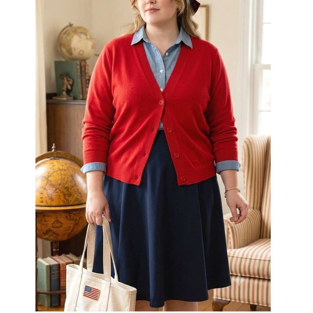Preppy Twee Americana Cardigan Sweater A New Day Recycled Poly Red‎ Womens XXL